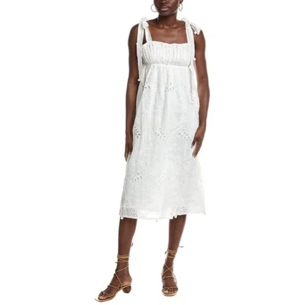 NWOT FARM Rio White Eyelet Embroidered Midi Dress Size M Floral Cotton Boho - Picture 5 of 15